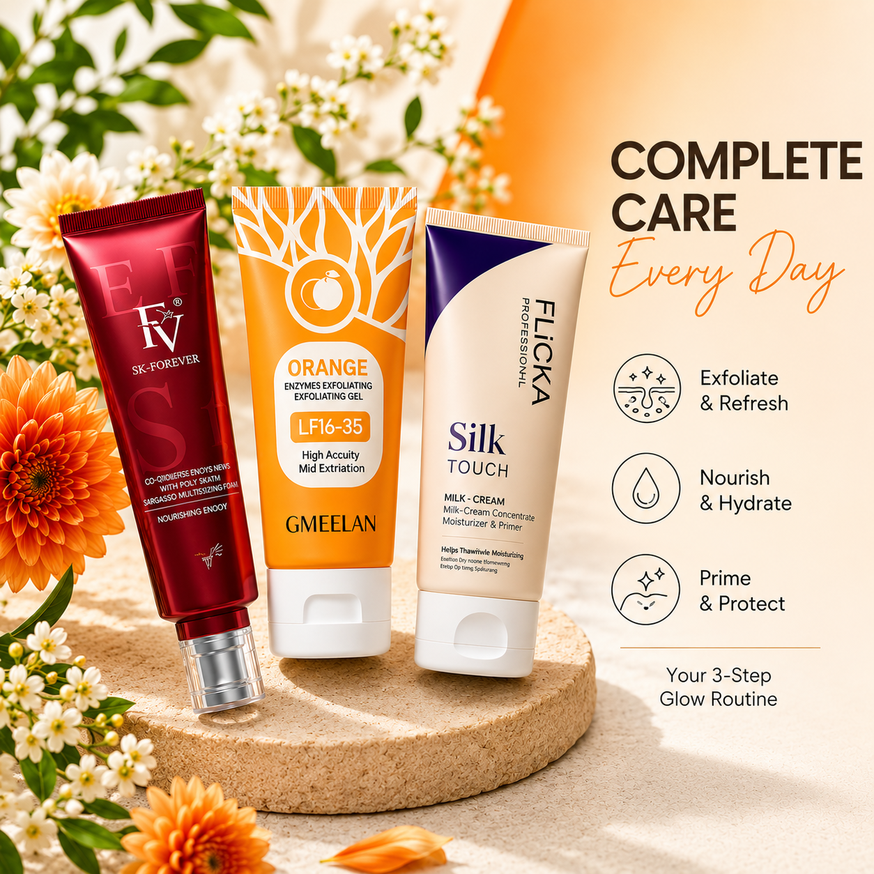 3 In 1 Deal FV Orange Gel And Flicka Pack Of 3 With Liquid Foundation And Primer
